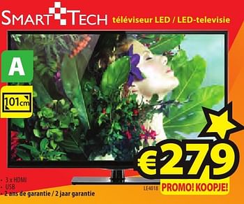 Promotions Smart tech téléviseur led - led-televisie le4018 - Smart Tech - Valide de 26/09/2016 à 31/10/2016 chez ElectroStock