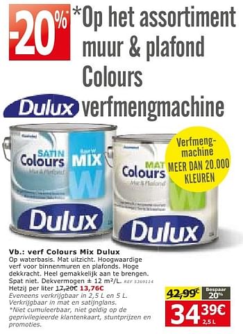 Promoties Verf colours mix dulux - Dulux - Geldig van 28/09/2016 tot 24/10/2016 bij BricoPlanit