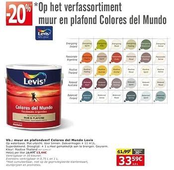 Promoties Muur- en plafondverf colores del mundo levis - Levis - Geldig van 28/09/2016 tot 24/10/2016 bij BricoPlanit