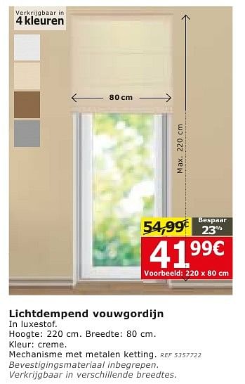 Promoties Lichtdempend vouwgordijn - Huismerk - BricoPlanit - Geldig van 28/09/2016 tot 24/10/2016 bij BricoPlanit