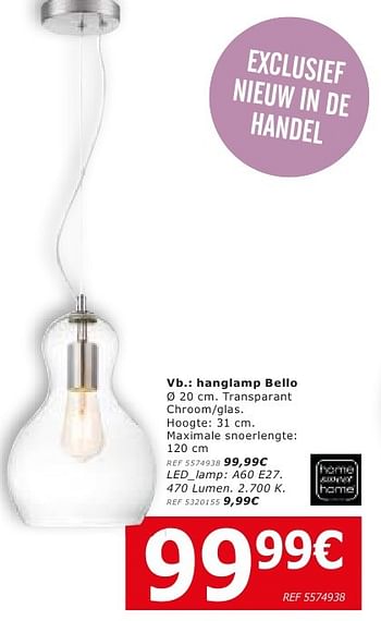 Promoties Hanglamp bello - Besselink Lights - Geldig van 28/09/2016 tot 24/10/2016 bij BricoPlanit