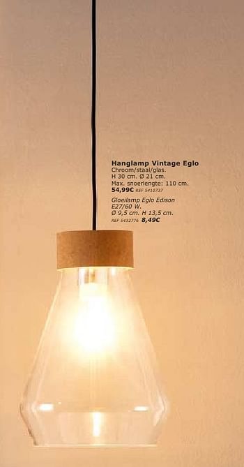 Promotions Hanglamp vintage eglo - Eglo - Valide de 28/09/2016 à 24/10/2016 chez BricoPlanit