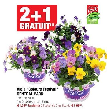 Promotions Viola colours festival central park - Central Park - Valide de 27/09/2016 à 10/10/2016 chez Brico
