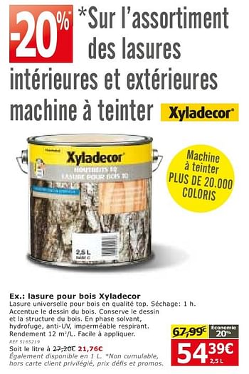 Promoties Lasure pour bois xyladecor - Xyladecor - Geldig van 28/09/2016 tot 24/10/2016 bij BricoPlanit