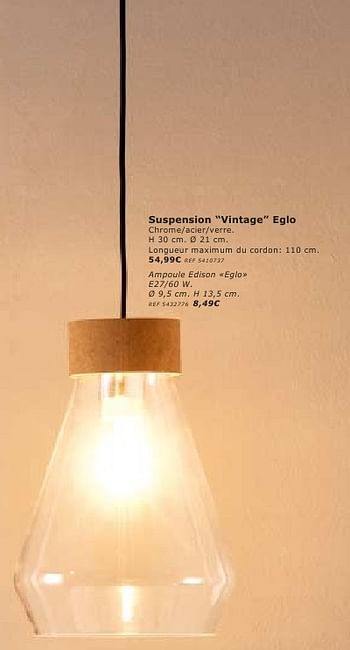 Promoties Suspension vintage eglo - Eglo - Geldig van 28/09/2016 tot 24/10/2016 bij BricoPlanit