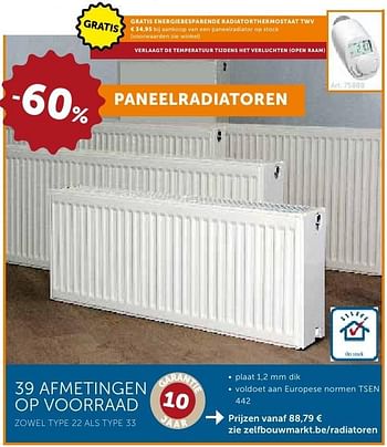 Promotions Paneelradiatoren - Produit maison - Zelfbouwmarkt - Valide de 27/09/2016 à 24/10/2016 chez Zelfbouwmarkt