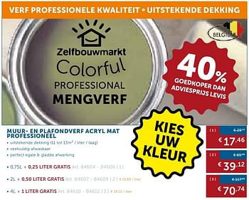 Promoties Muur en plafondverf acryl mat professioneel - Huismerk - Zelfbouwmarkt - Geldig van 27/09/2016 tot 24/10/2016 bij Zelfbouwmarkt