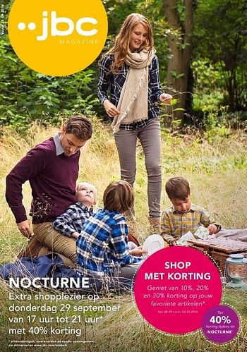 Promoties Nocturne extra shopplezier op donderdag 29 september van 17 uur tot 21 uur* met 40% korting - Huismerk - JBC - Geldig van 25/09/2016 tot 23/10/2016 bij JBC