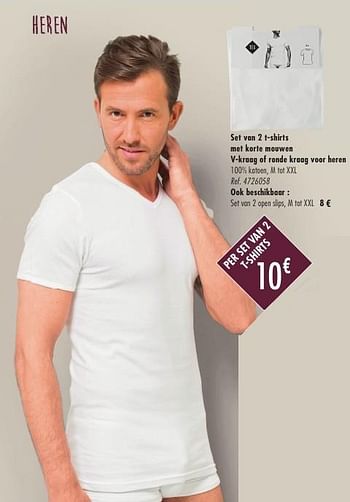 Promoties Set van 2 t-shirts met korte mouwen v-kraag of ronde kraag voor heren - Tex - Geldig van 21/09/2016 tot 21/12/2016 bij Carrefour
