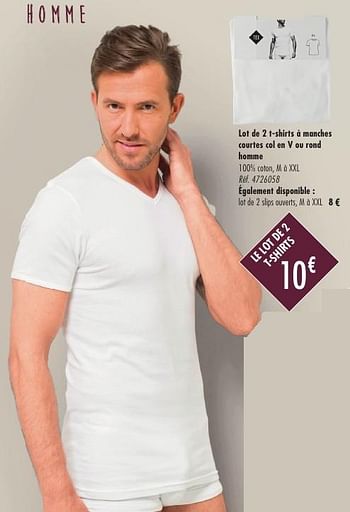 Promoties Lot de 2 t-shirts à manches courtes col en v ou rond homme - Tex - Geldig van 21/09/2016 tot 21/12/2016 bij Carrefour
