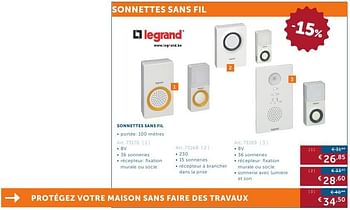 Promoties Sonnettes sans fil - Legrand - Geldig van 27/09/2016 tot 24/10/2016 bij Zelfbouwmarkt
