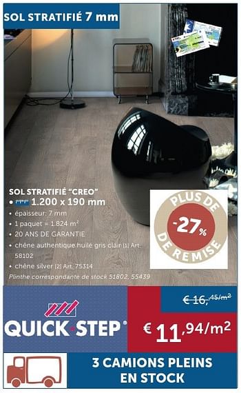 Promotions Sol stratifié creo - QuickStep - Valide de 27/09/2016 à 24/10/2016 chez Zelfbouwmarkt