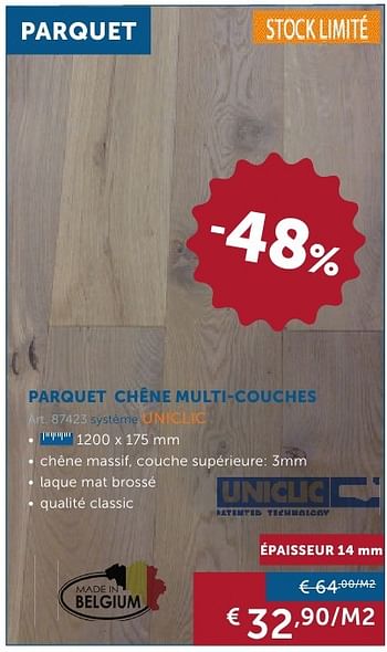 Promotions Parquet chêne multi-couches - Uniclic - Valide de 27/09/2016 à 24/10/2016 chez Zelfbouwmarkt