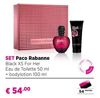 Promoties Set paco rabanne black xs for her eau de toilette 50 ml + bodylotion 100 ml - Paco Rabanne - Geldig van 25/09/2016 tot 23/10/2016 bij ICI PARIS XL