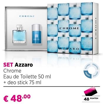Promotions Set azzaro chrome eau de toilette 50 ml + deo stick 75 ml - Azzaro - Valide de 25/09/2016 à 23/10/2016 chez ICI PARIS XL