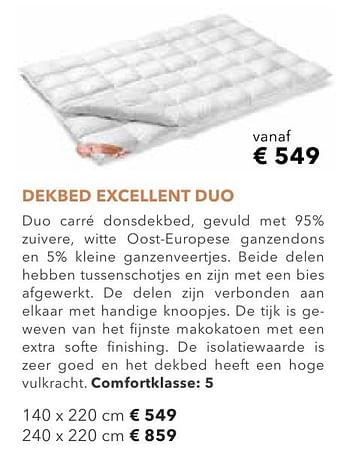Promoties Dekbed excellent duo - Huismerk - Deba Meubelen - Geldig van 19/08/2016 tot 20/02/2017 bij Deba Meubelen