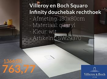 Promoties Villeroy en boch squaro infinity douchebak rechthoek - Villeroy & boch - Geldig van 01/10/2016 tot 31/10/2016 bij Sanitairwinkel