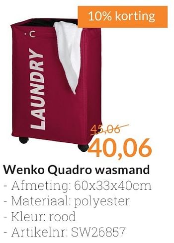 Promoties Wenko quadro wasmand - Wenko - Geldig van 01/10/2016 tot 31/10/2016 bij Sanitairwinkel