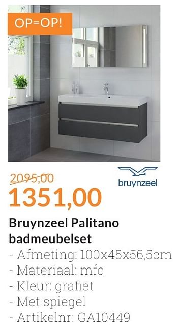 Promoties Bruynzeel palitano badmeubelset - Bruynzeel - Geldig van 01/10/2016 tot 31/10/2016 bij Sanitairwinkel