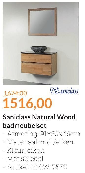 Promoties Saniclass natural wood badmeubelset - Saniclass - Geldig van 01/10/2016 tot 31/10/2016 bij Sanitairwinkel