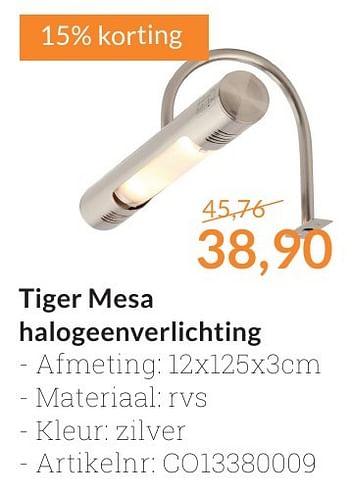 Promoties Tiger mesa halogeenverlichting - Tiger - Geldig van 01/10/2016 tot 31/10/2016 bij Sanitairwinkel