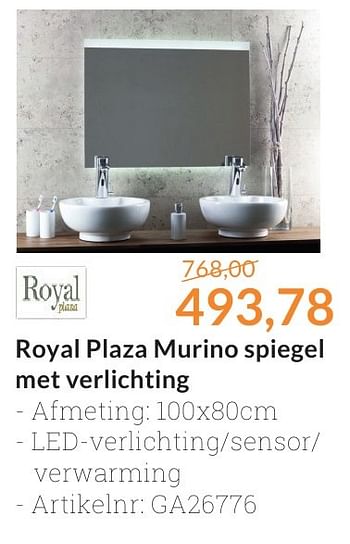 Promoties Royal plaza murino spiegel met verlichting - Royal Plaza - Geldig van 01/10/2016 tot 31/10/2016 bij Sanitairwinkel