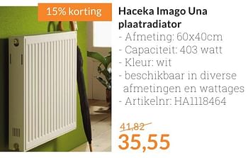Promoties Haceka imago una plaatradiator - Haceka - Geldig van 01/10/2016 tot 31/10/2016 bij Sanitairwinkel
