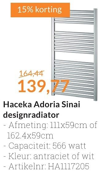 Promotions Haceka adoria sinai designradiator - Haceka - Valide de 01/10/2016 à 31/10/2016 chez Magasin Salle de bains