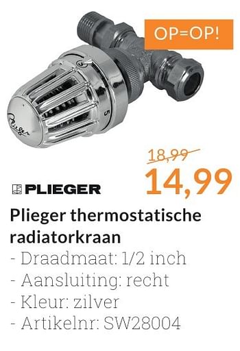 Promoties Plieger thermostatische radiatorkraan - Plieger - Geldig van 01/10/2016 tot 31/10/2016 bij Sanitairwinkel