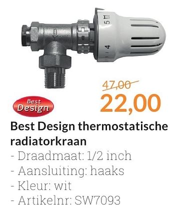 Promotions Best design thermostatische radiatorkraan - Best Design - Valide de 01/10/2016 à 31/10/2016 chez Magasin Salle de bains