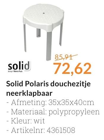 Promoties Solid polaris douchezitje neerklapbaar - Solid - Geldig van 01/10/2016 tot 31/10/2016 bij Sanitairwinkel