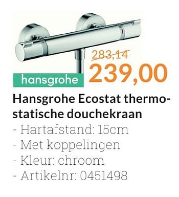 Promoties Hansgrohe ecostat thermostatische douchekraan - Hansgrohe - Geldig van 01/10/2016 tot 31/10/2016 bij Sanitairwinkel