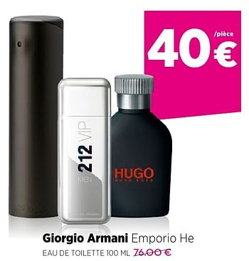Promoties Giorgio armani emporio he eau de toilette 100 ml - Giorgio Armani - Geldig van 25/09/2016 tot 23/10/2016 bij ICI PARIS XL