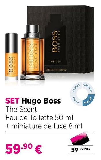 Promoties Set hugo boss the scent eau de toilette 50 ml + miniature de luxe 8 ml - Hugo Boss - Geldig van 25/09/2016 tot 23/10/2016 bij ICI PARIS XL