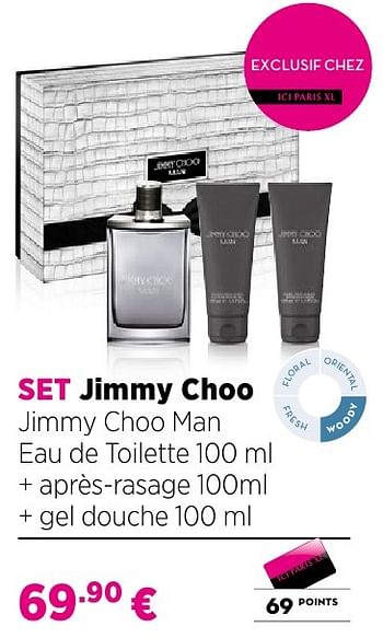 Promotions Set jimmy choo jimmy choo man eau de toilette 100 ml + après-rasage 100ml + gel douche 100 ml - Jimmy Choo - Valide de 25/09/2016 à 23/10/2016 chez ICI PARIS XL