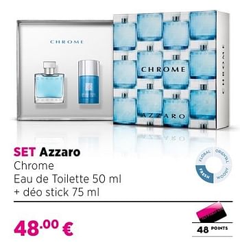 Promotions Set azzaro chrome eau de toilette 50 ml + déo stick 75 ml - Azzaro - Valide de 25/09/2016 à 23/10/2016 chez ICI PARIS XL