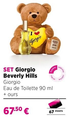Promotions Set giorgio beverly hills giorgio eau de toilette 90 ml + ours - Giorgio Beverly Hills - Valide de 25/09/2016 à 23/10/2016 chez ICI PARIS XL