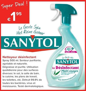 Promotions Nettoyeur désinfectant - Sanytol - Valide de 01/10/2016 à 23/10/2016 chez Euro Shop
