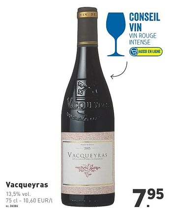 Promotions Vacqueyras - Vins rouges - Valide de 03/10/2016 à 06/11/2016 chez Lidl