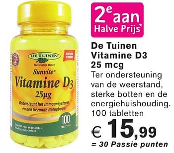 Promoties De tuinen vitamine d3 25 mcg - De Tuinen - Geldig van 26/09/2016 tot 23/10/2016 bij Holland & Barret
