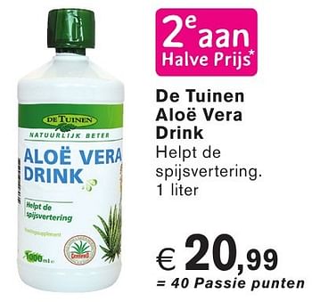 Promotions De tuinen aloë vera drink - De Tuinen - Valide de 26/09/2016 à 23/10/2016 chez Holland & Barret