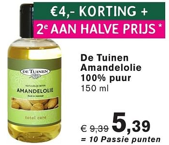 Promoties De tuinen amandelolie 100% puur - De Tuinen - Geldig van 26/09/2016 tot 23/10/2016 bij Holland & Barret