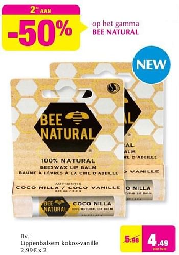 Promoties Lippenbalsem kokos-vanille - Bee Natural - Geldig van 28/09/2016 tot 25/10/2016 bij DI