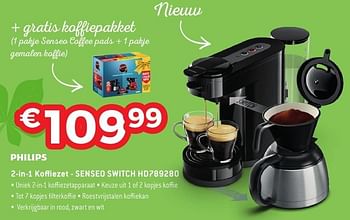 Promoties Philips 2-in-1 koffiezet senseo switch hd789280 - Philips - Geldig van 29/09/2016 tot 31/10/2016 bij Exellent