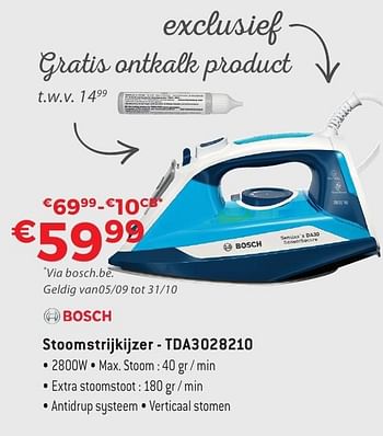 Promotions Bosch stoomstrijkijzer tda3028210 - Bosch - Valide de 29/09/2016 à 31/10/2016 chez Exellent
