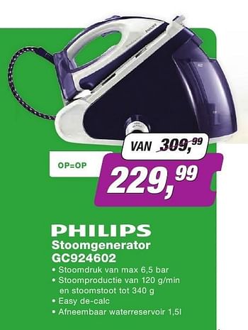 Promoties Philips stoomgenerator gc924602 - Philips - Geldig van 01/10/2016 tot 31/10/2016 bij ElectronicPartner