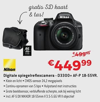 Promoties Nikon digitale spiegelreflexcamera d3300+ af-p 18-55vr - Nikon - Geldig van 29/09/2016 tot 31/10/2016 bij Exellent