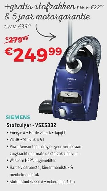 Promotions Siemens stofzuiger vsz5332 - Siemens - Valide de 29/09/2016 à 31/10/2016 chez Exellent