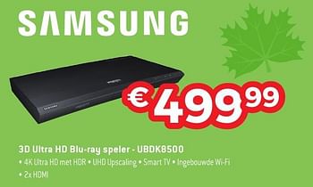 Promoties Samsung 3d ultra hd blu-ray speler ubdk8500 - Samsung - Geldig van 29/09/2016 tot 31/10/2016 bij Exellent