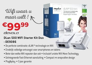 Promoties Devolo dlan 500 wifi starter kit duo de9086 - Devolo - Geldig van 29/09/2016 tot 31/10/2016 bij Exellent